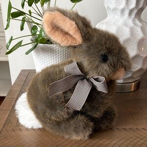 Mary Meyer Plush Brown Bunny with Check Ribbon